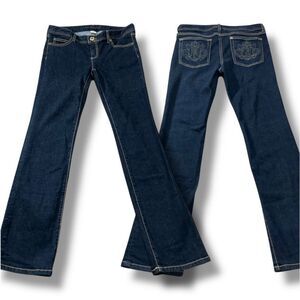 Michael Kors Dark Wash Stretch Straight Leg Embroidered MK Pockets